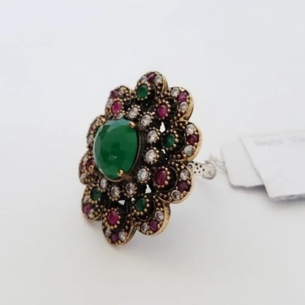 Sterling Silver Green Chalcedony Flower Statement Ring